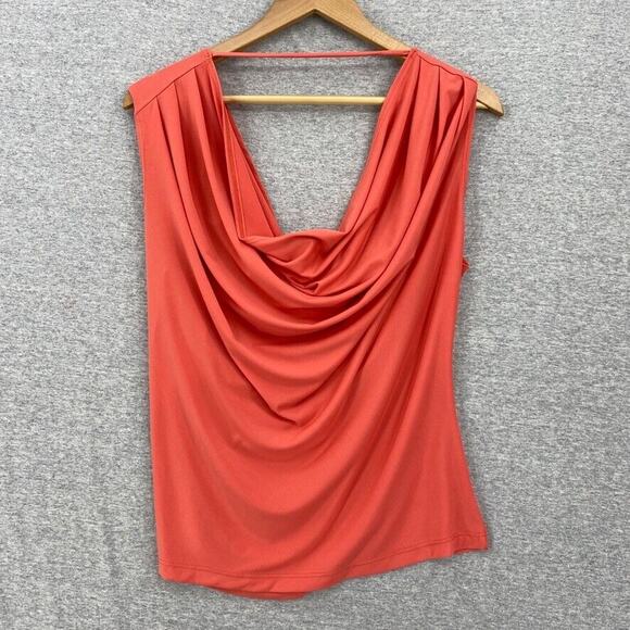 Fredericks of Hollywood Top Womens Small Peach Draped Blouse Career Sleeveless - Picture 3 of 10